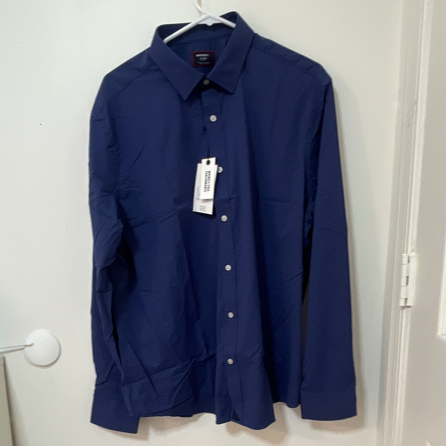 UNTUCKit Men’s Striped Dress Shirt Blue Cotton Non-Iron Slim XL 34/35