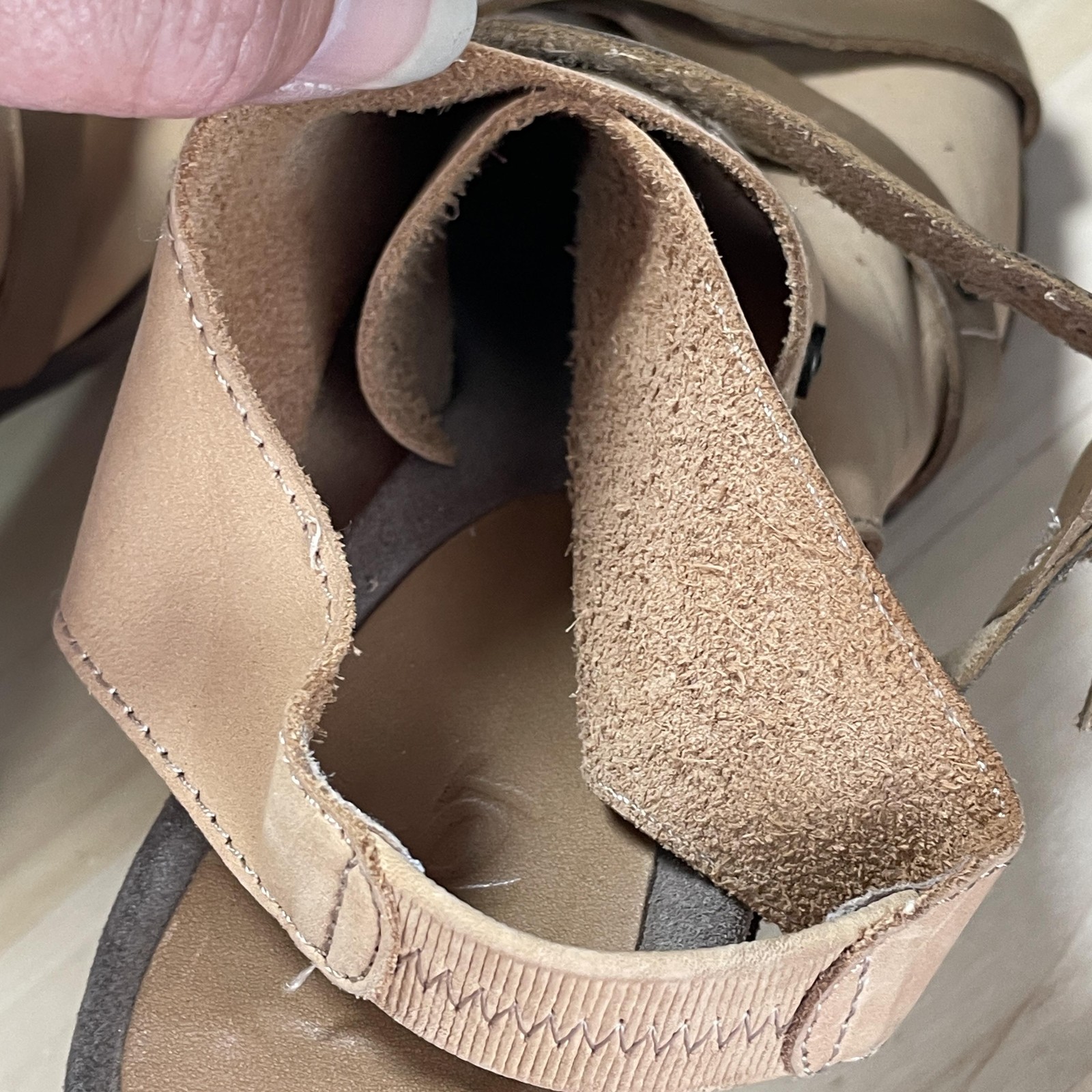OTBT Strappy Leather Heel ESTIMATED Womens Sz 10?? Beige Tan Lt Brown Wrap