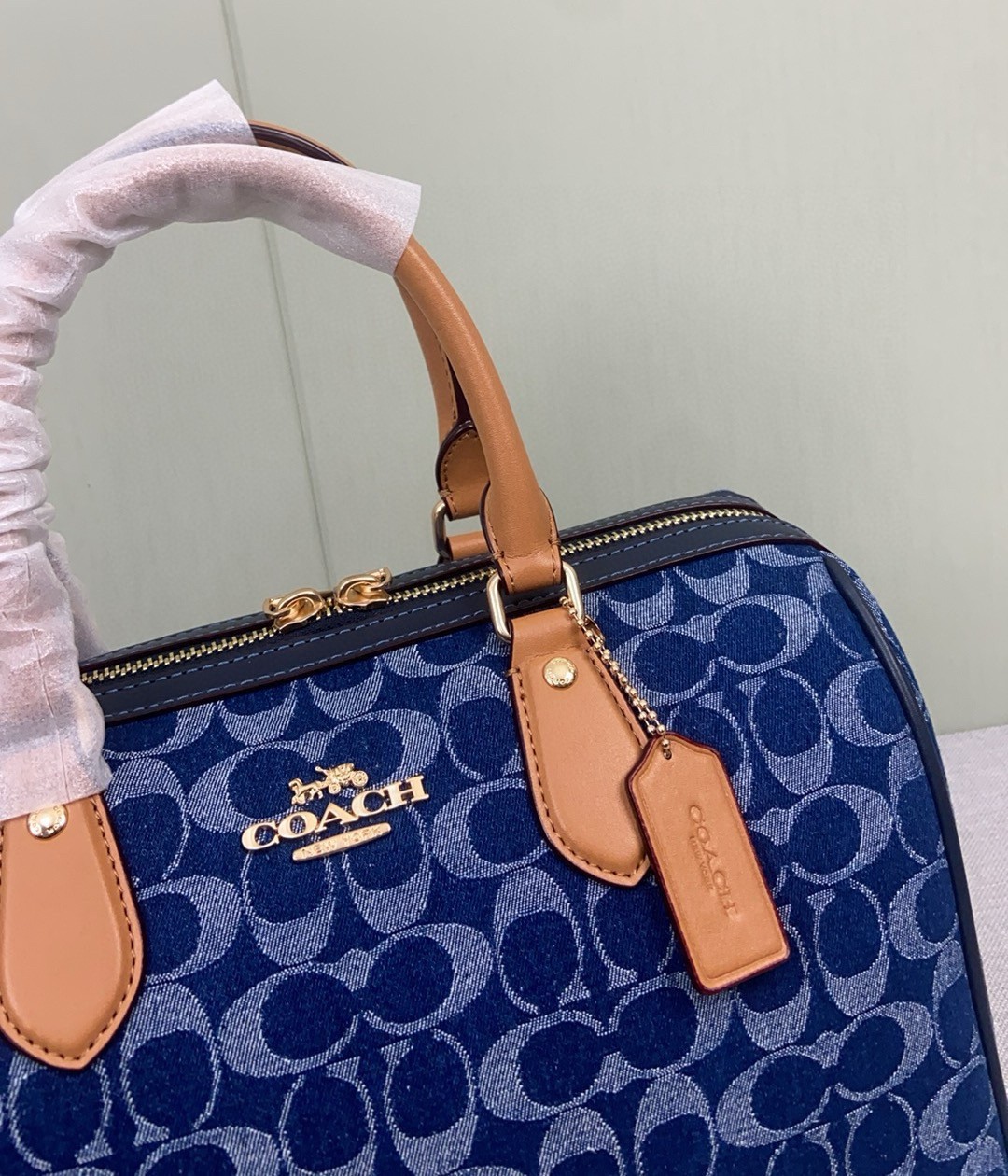 NWT CY699 Rowan Large Satchel Bag Signature Canvas Blue Brown