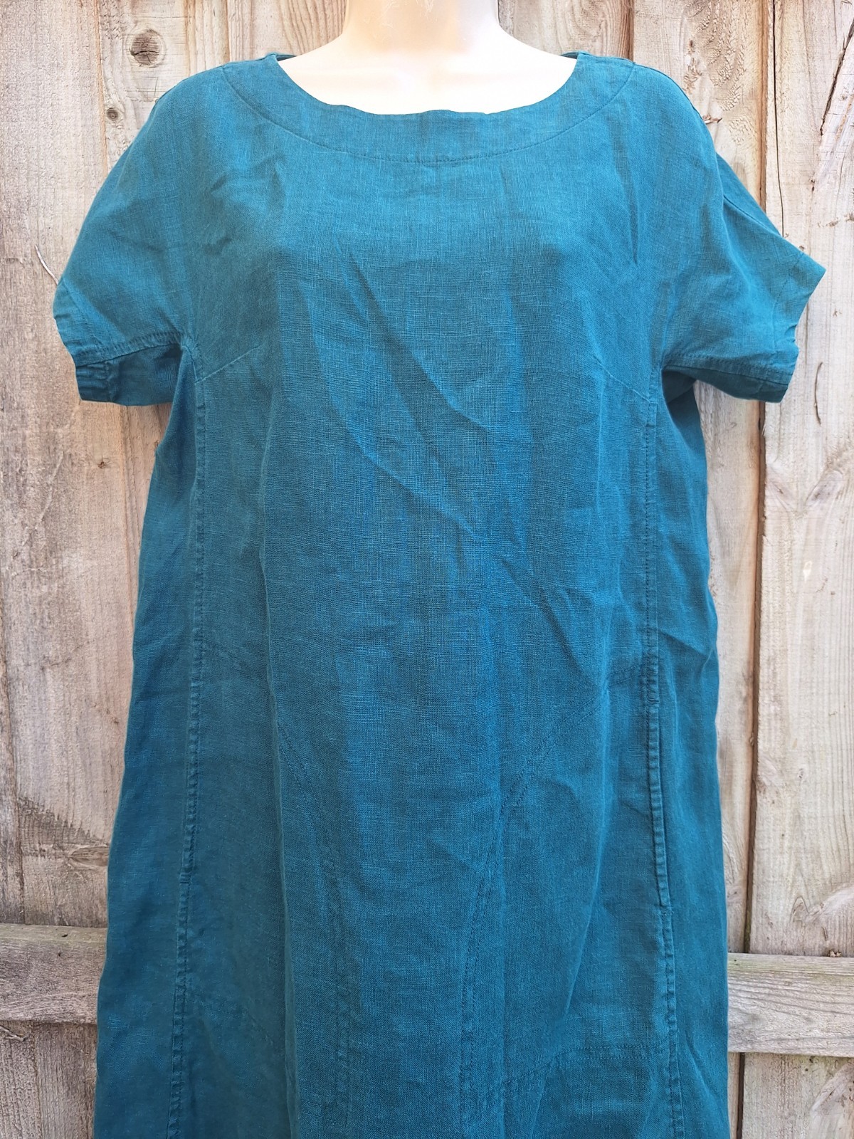 Seasalt Boxy Loose Fit Linen Teal Blue Green Shift Primary Dress UK 8 EU 36 US 4