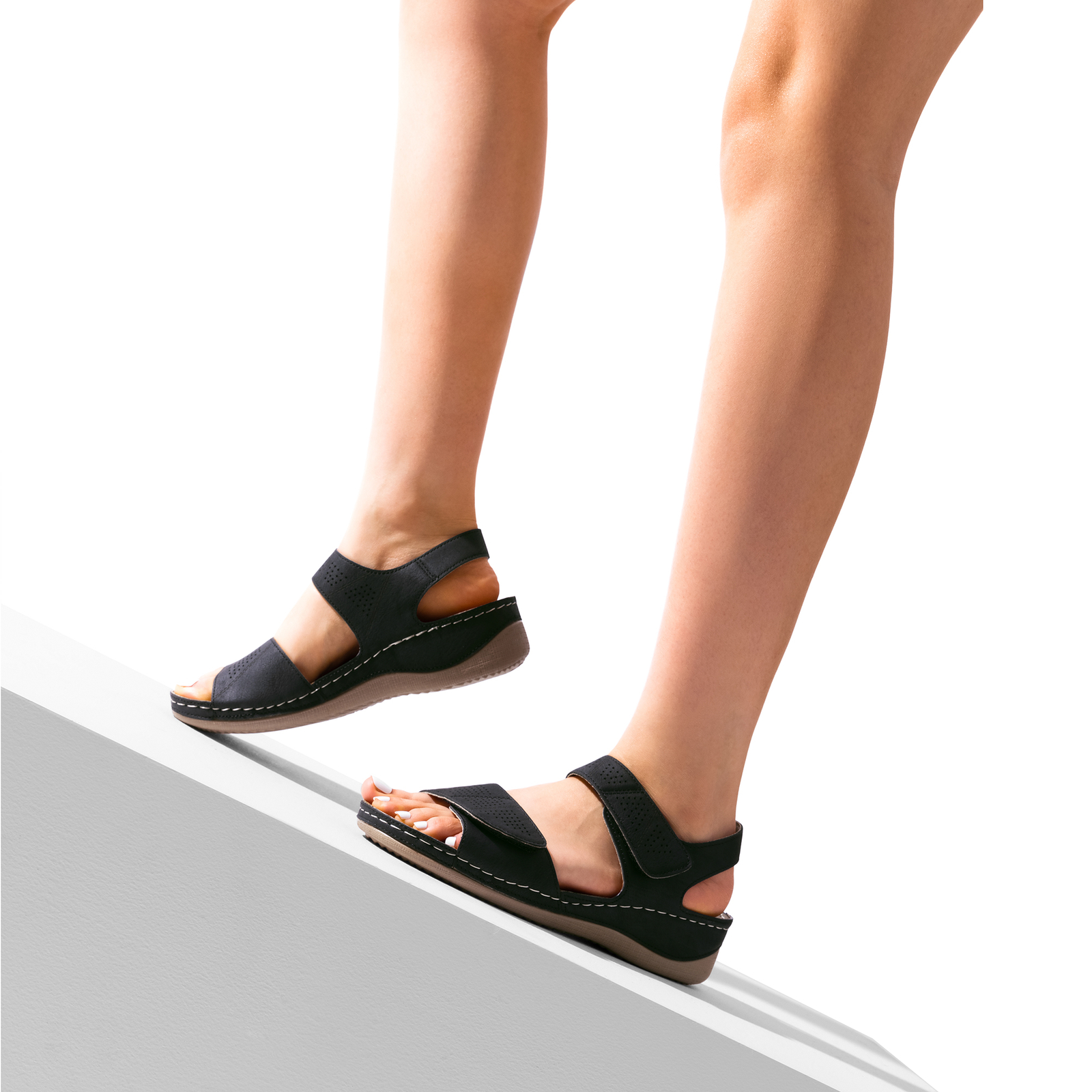 Women Open Toe Wedge Sandals Lightweight Casual Walking Flat Sandals