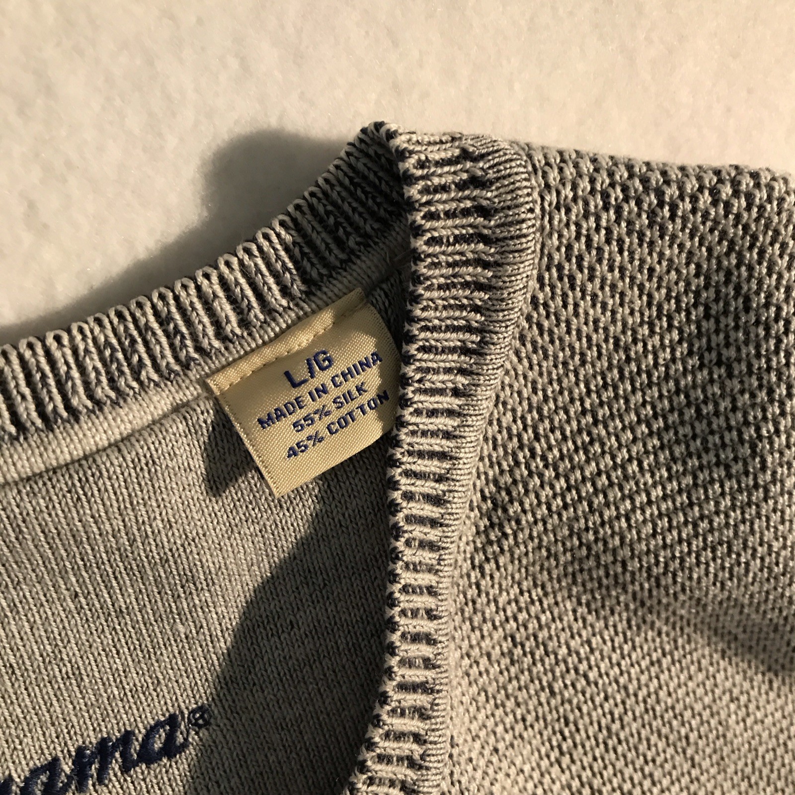 Tommy Bahama Men’s Gray V-Neck Pullover Sweater Silk Cotton Knit Logo L/G