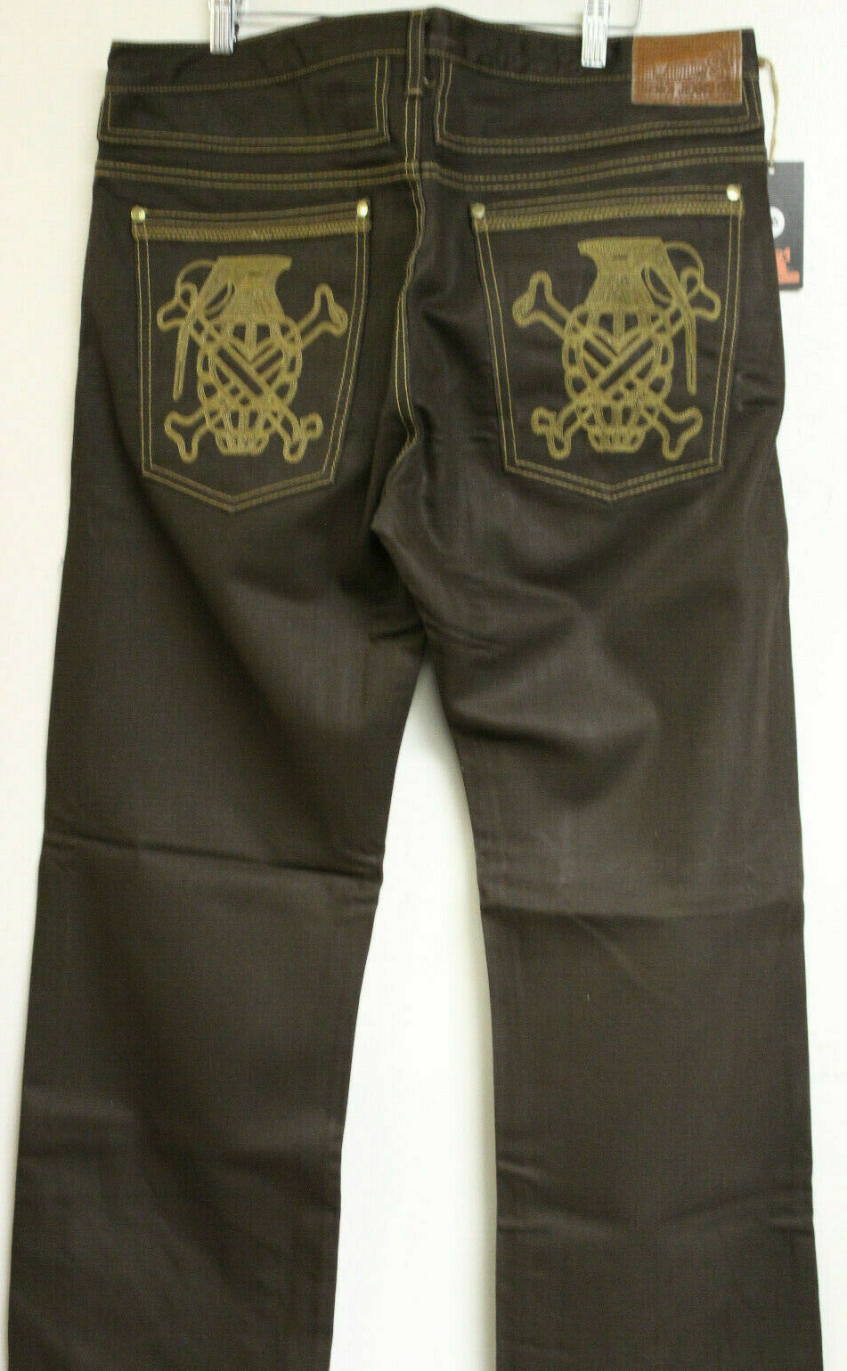 Bengi Jeans Co Mens Brown Denim Yellow Stitching Grenade Size 38W 34L