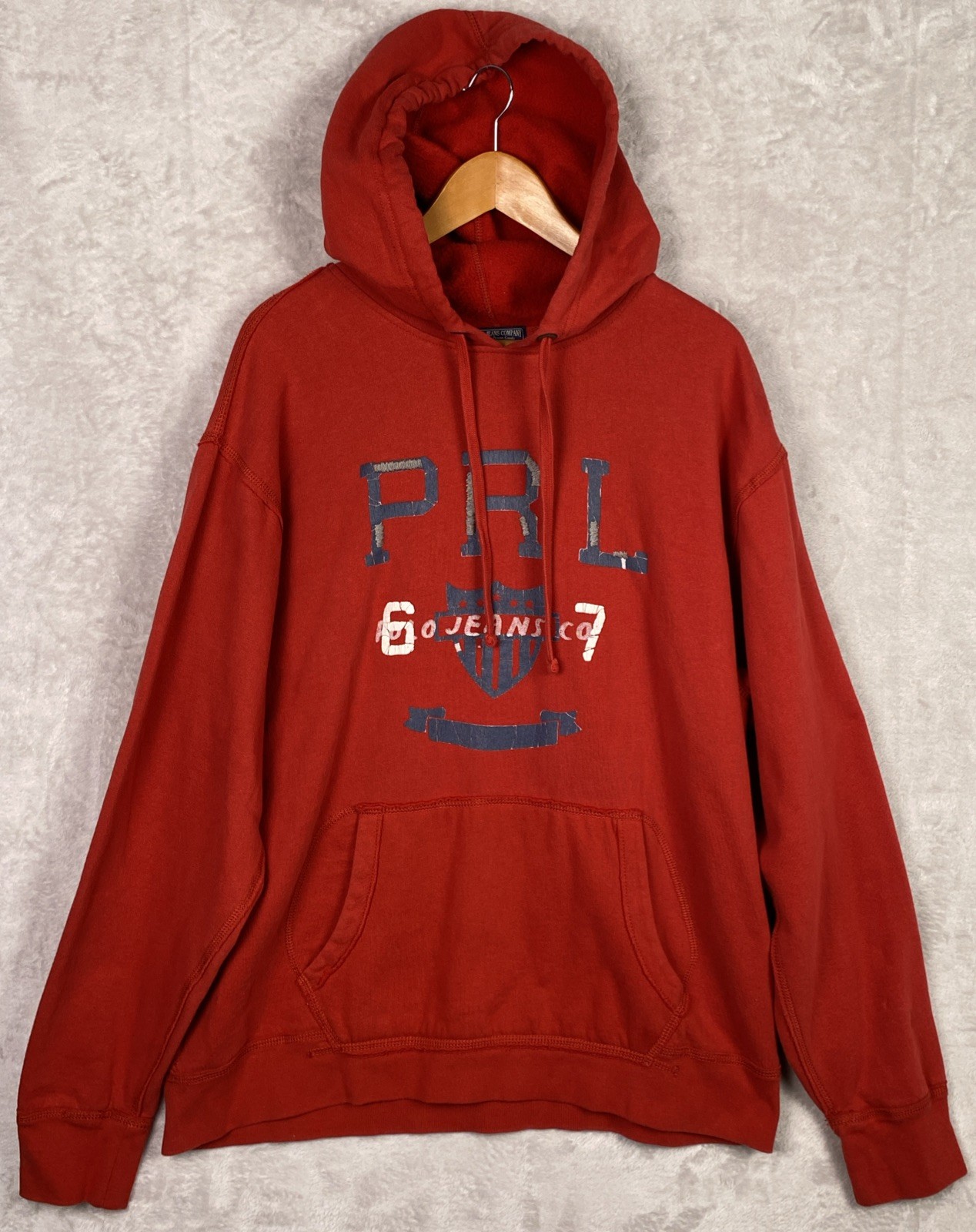 Y2K Mens Polo Ralph Lauren Hoodie XL PRL Jeans 67 Sweatshirt Red 90s Vintage 6-7