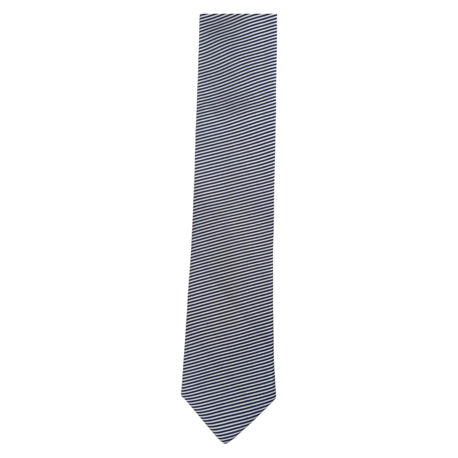 NAUTICA Mens Silk Tie Silver Navy Stripes Woven 2.75 Slim Designer Dress Necktie