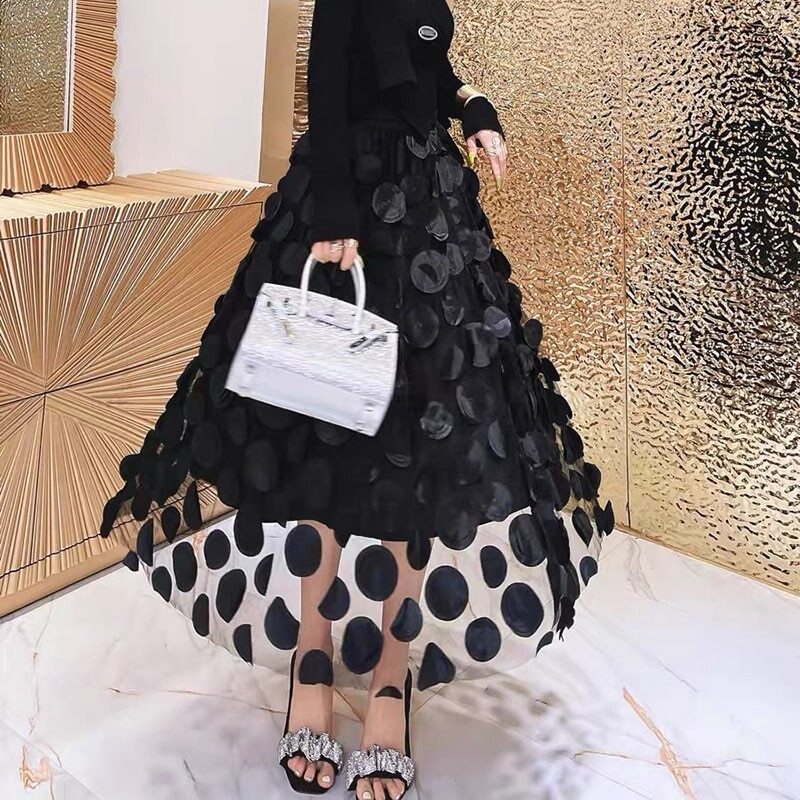 Mesh Long Skirts Fashion Elastic High Waist Tulle Skirt Casual A-Line Skirt