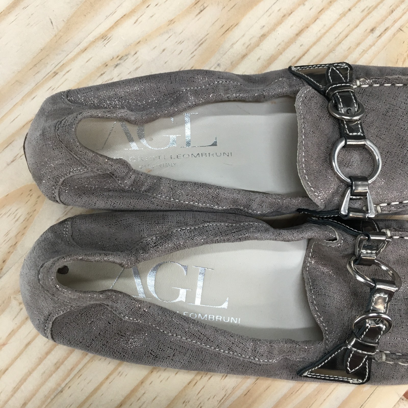 AGL Attilio Giusti Leombruni Loafers Womens 39 Taupe Suede Metallic Slip On