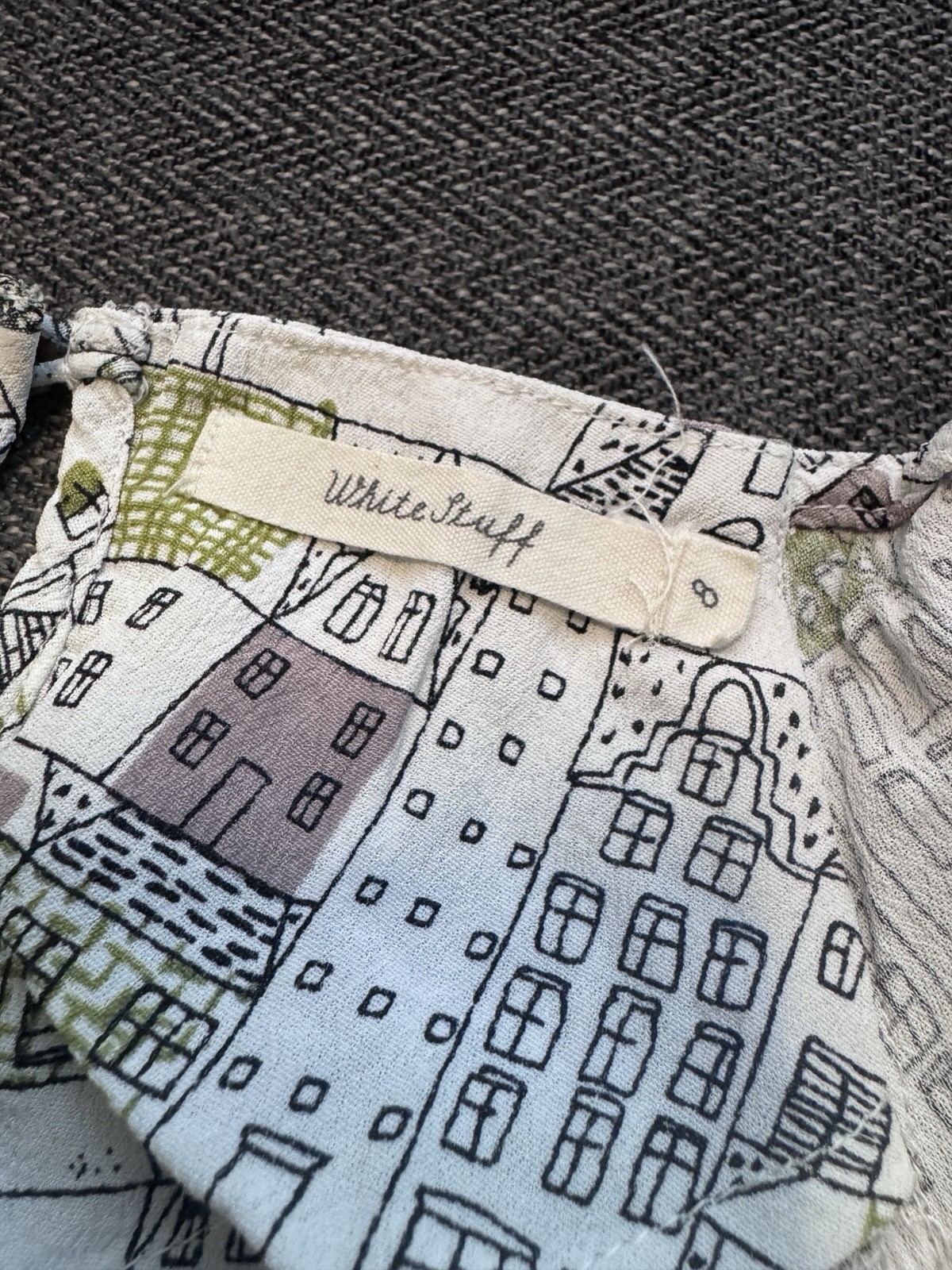 White Stuff Blouse White Multi House Print UK 8 100% Viscose Short Sleeve