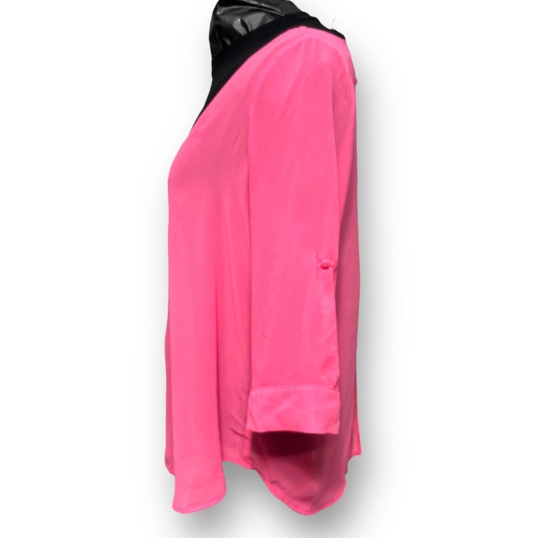 Torrid Pink Sheer Blouse Black Trim Button Front Back Slit Layering Y2K Boho 0X