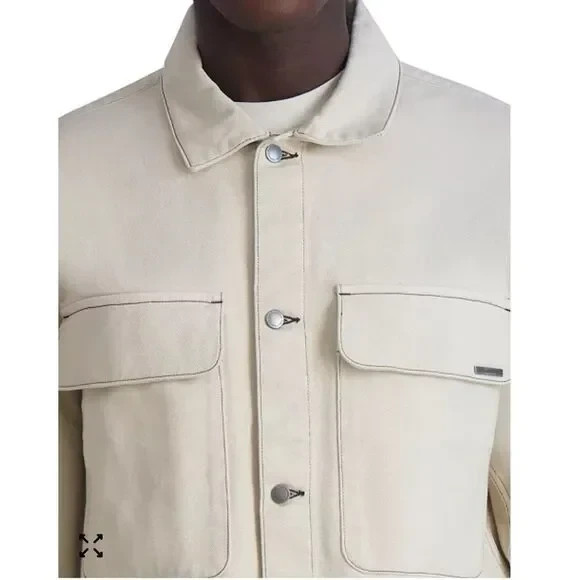 KARL LAGERFELD Paris Beige Denim Jean Jacket Garment-Dyed Cotton Button-Up S