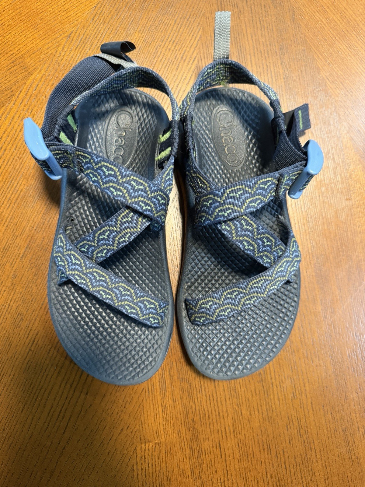 Chaco Unisex Kids Strappy Sport Sandals US 1 Black/Blue/Green Buckle Open Toe