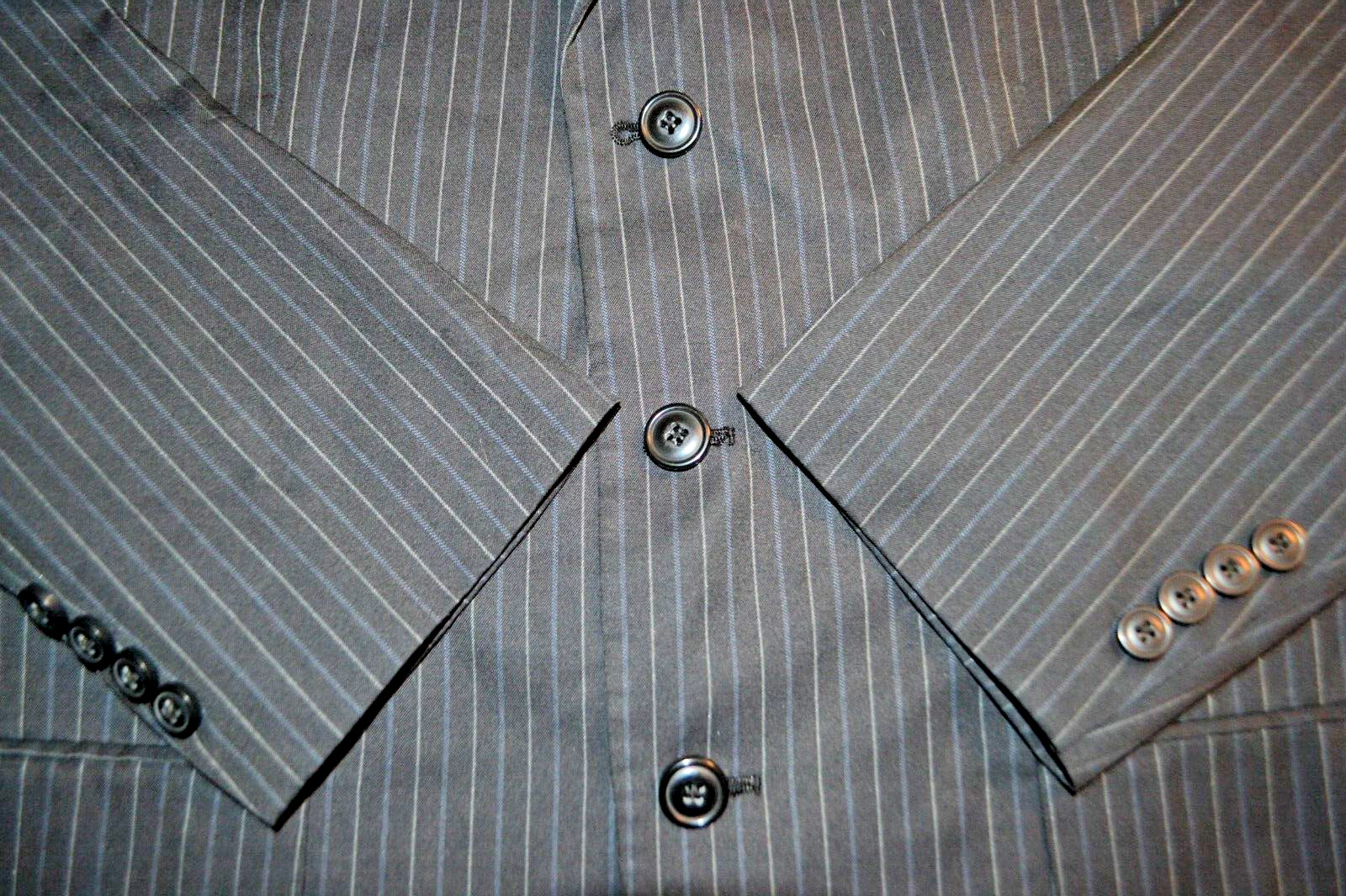 Haggar Men Black Pinstripe Daul Vented 3 Front Button Suit Sz 42R Wst 36×28