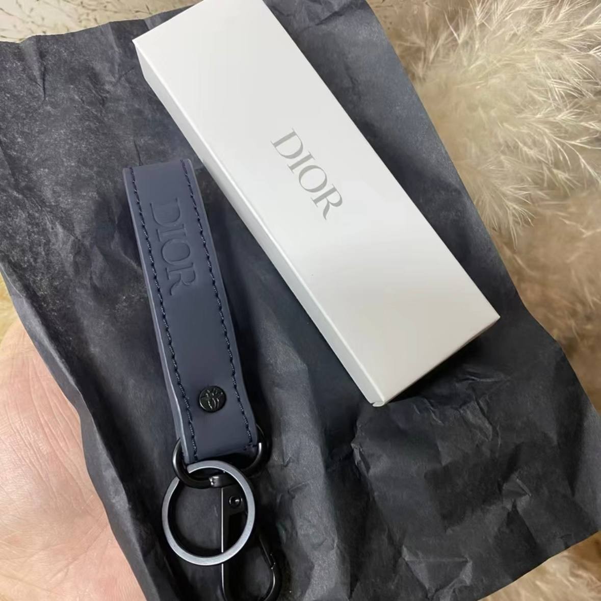 Blue Strap Keychain Bag Charm With Original Gift Box Accessory