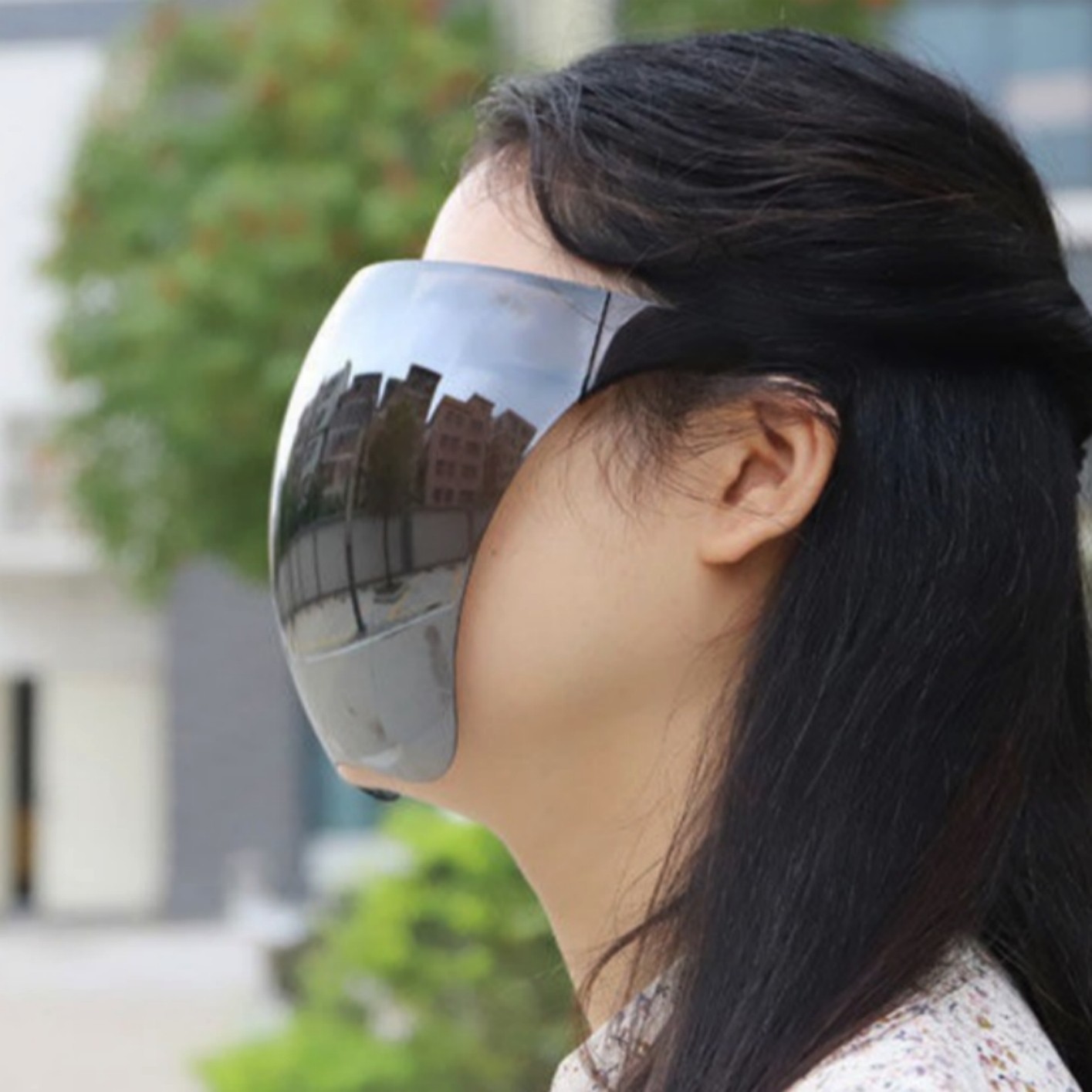 Silver Coated ABS Mirror Reflective Full Face Mask Oversized Polarized Sunglass