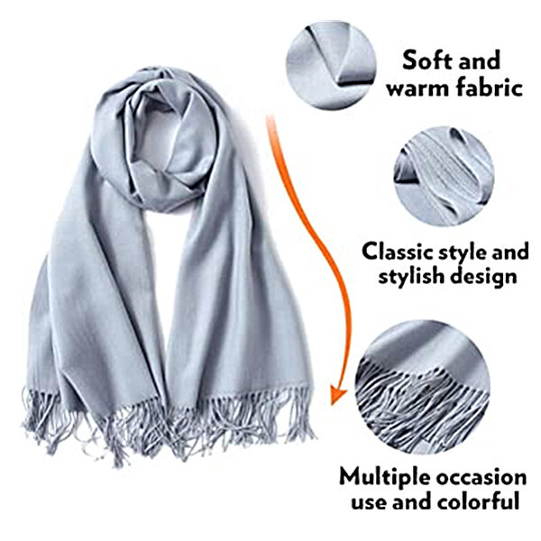 All Seasons Soft Silky Solid Pashmina Scarf Shawl Wrap Stole Wool Silk Blend