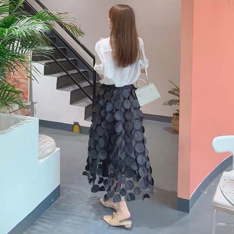 Mesh Long Skirts Fashion Elastic High Waist Tulle Skirt Casual A-Line Skirt