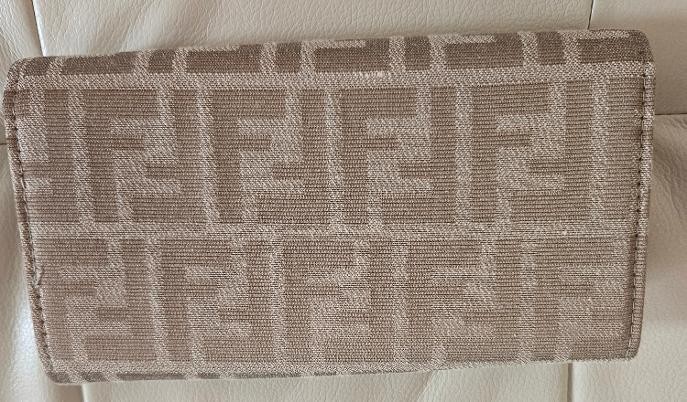 Fendi FF Zucca Monogram Long Beige/Brown Wallet Canvas Gold Logo Flap Women’s