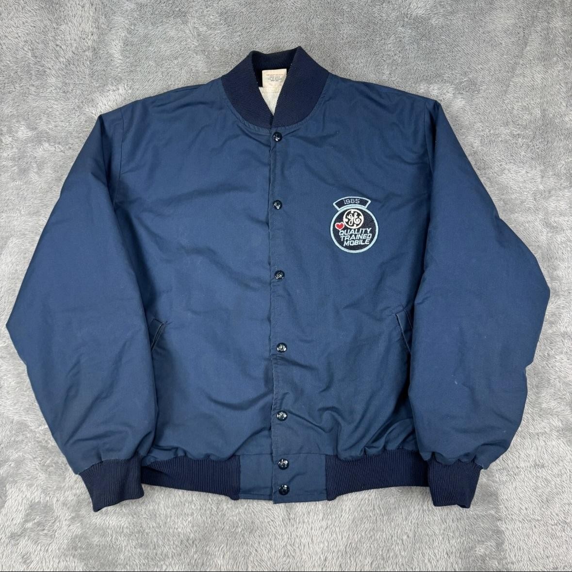 Vintage GE Jacket Mens Large 1985 Quality Trained Mobile Birdie USA Workwear 80s