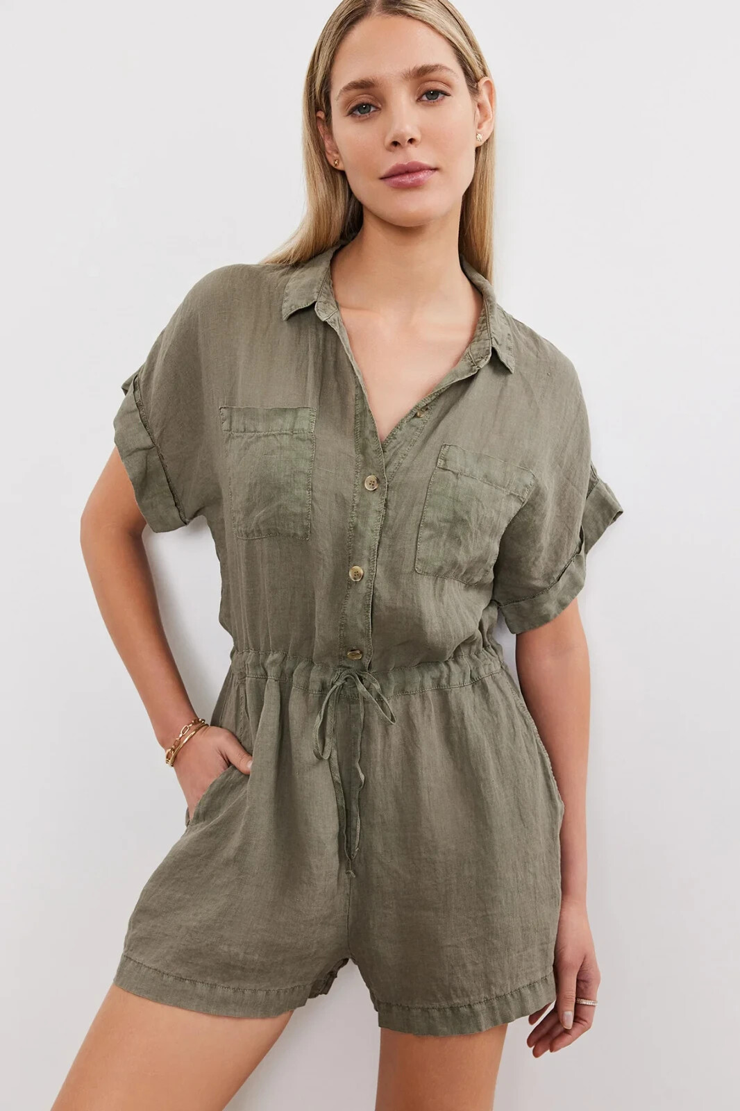 VELVET By Graham & Spencer Clare Linen Romper Axe S $285 H1