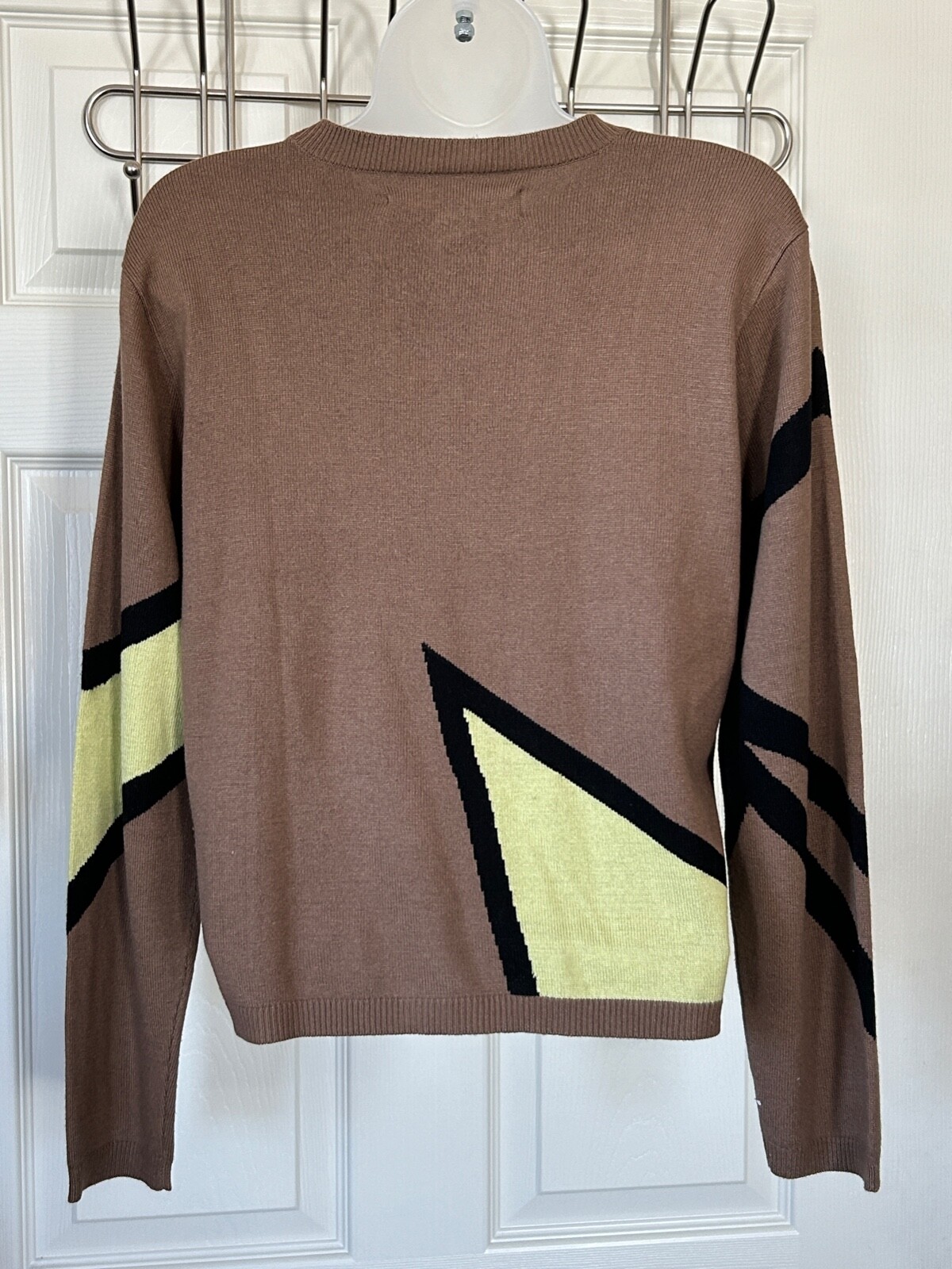 Jamie Sadock Size S Abstract Long Sleeve Black,Brown & Yellow Silk Sweater-EUC