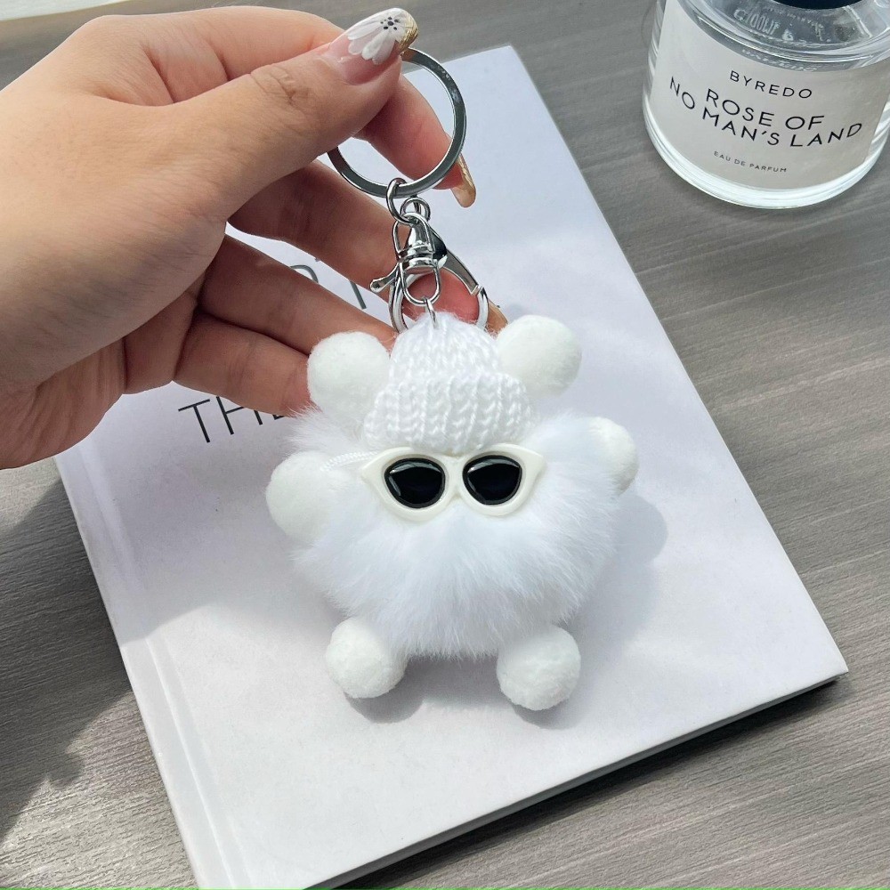 8cm Imitation Otter Rabbit Fur Plush Toy Small Coal Ball Pendant Doll Keychain