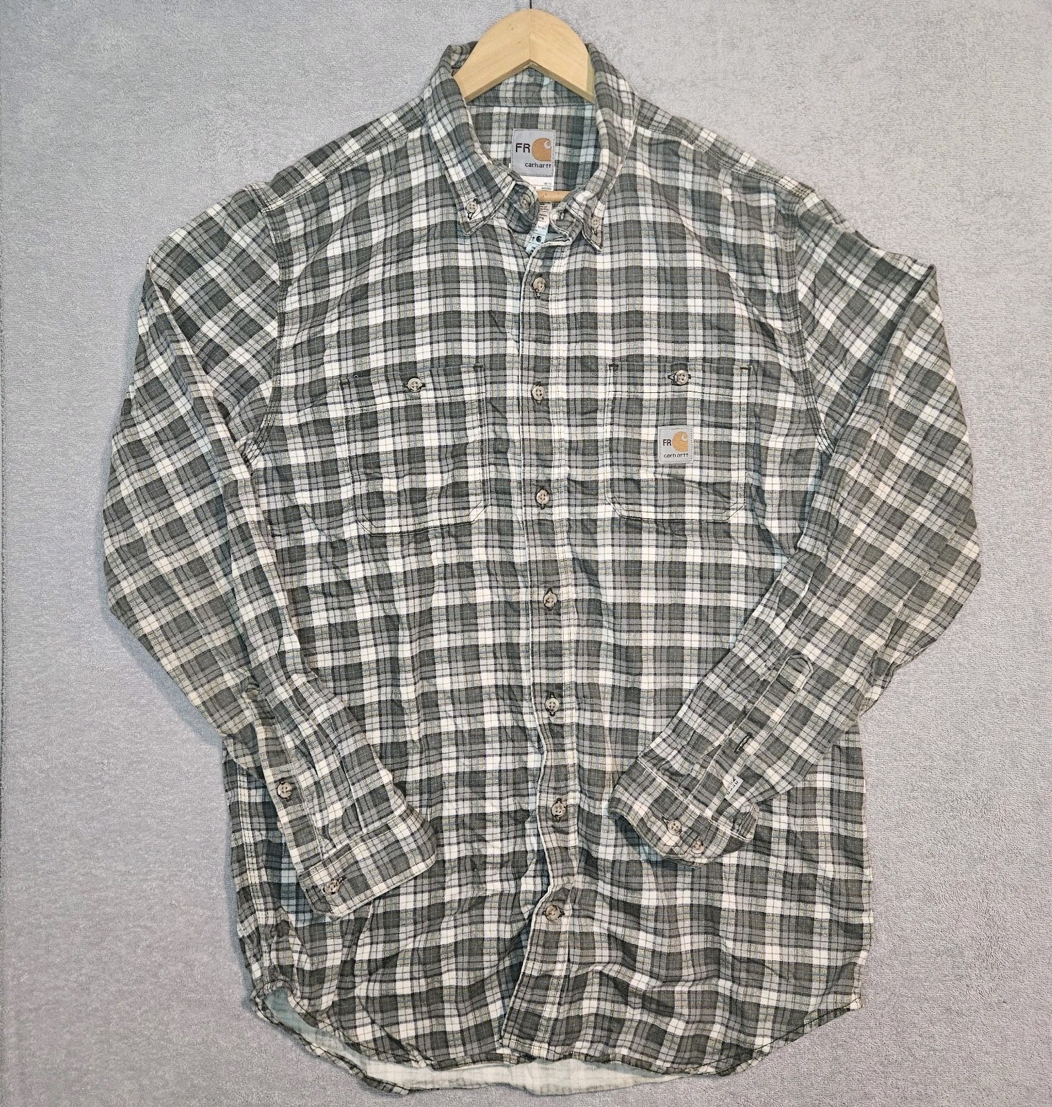 Carhartt FR Flame Resistant Shirt Mens Large Plaid Flannel Button Front Workwear