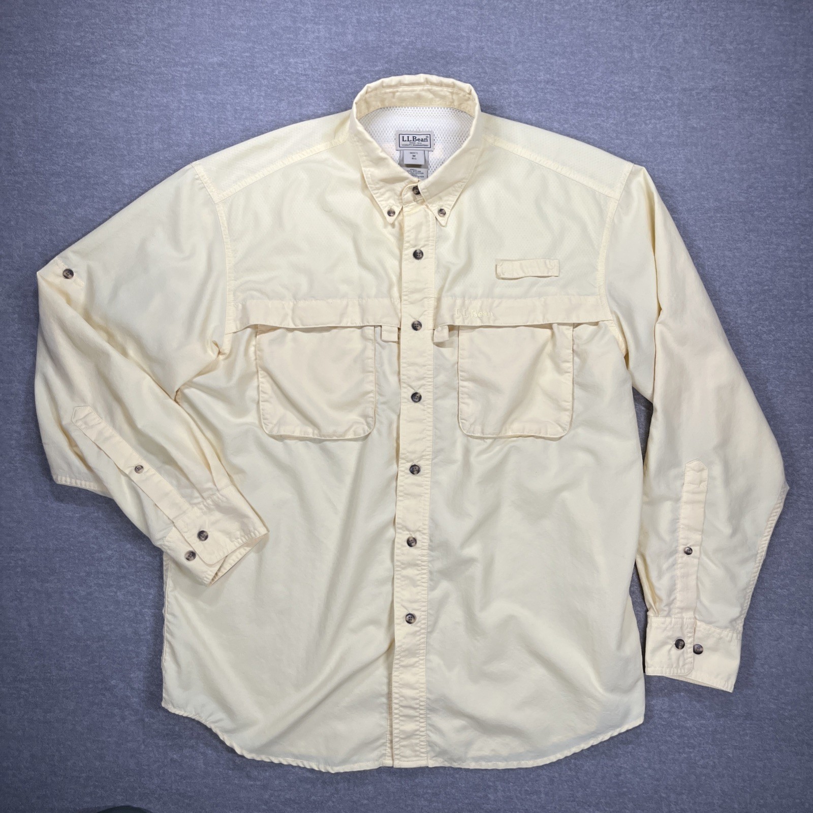 LL Bean Nylon/Poly Long Sleeve Hiking/Fishing Shirt Size Medium Reg Pale Yellow