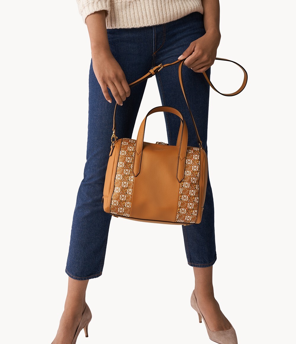 Fossil Sydney Satchel Tan Logo Crossbody Handbag SHB2952919 NWT $150 Retail FS