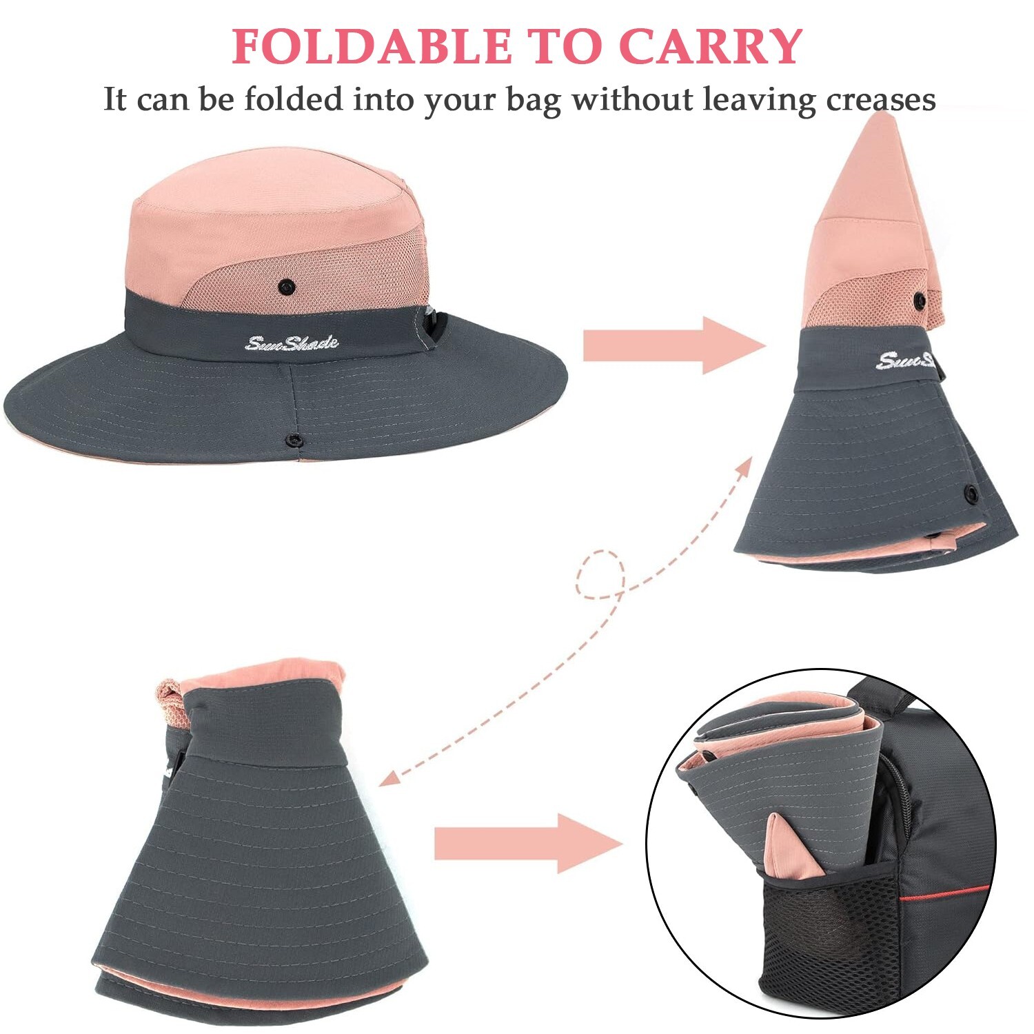 Women’s UV Protection Sun Hat – Wide Brim Bucket Style w/Ponytail Hole (UPF 50+)