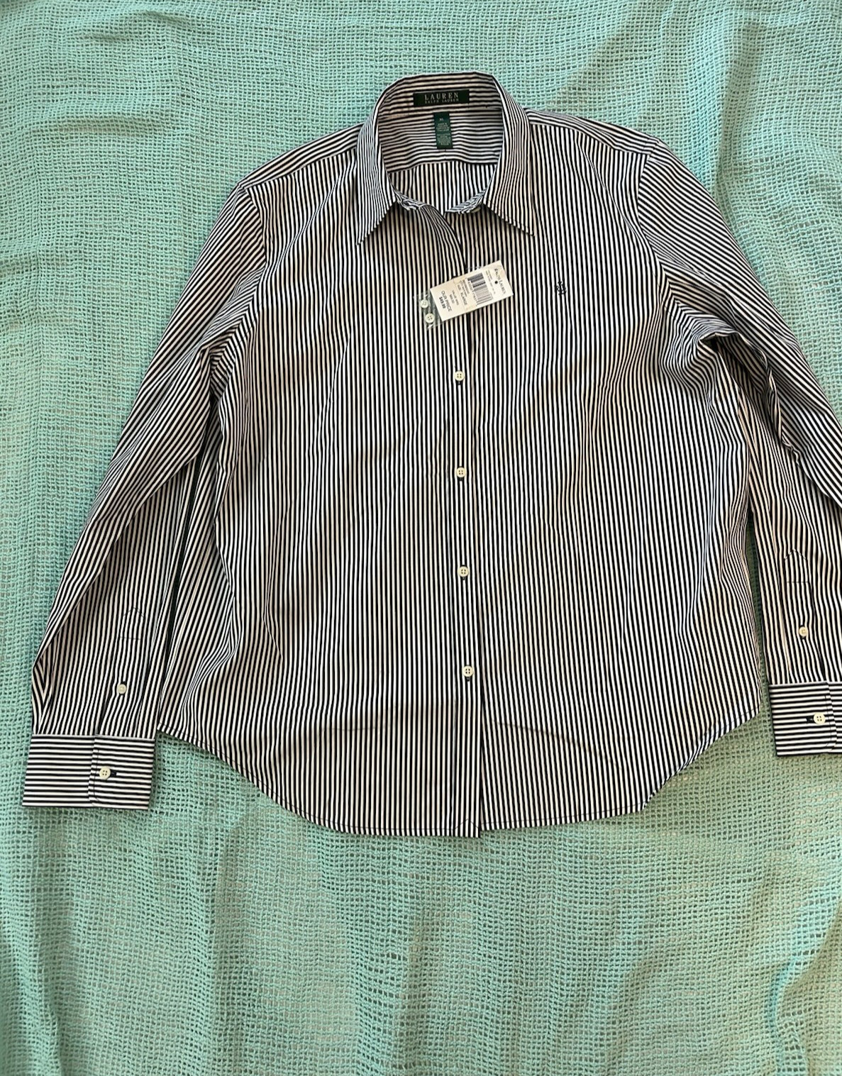 NWT Ralph Lauren Women Navy /White Button Down Pinstripe Shirt Size XL