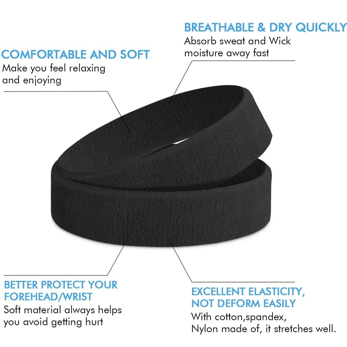 3pack Sports Headband Yoga Gym Sweatband Women Men Hair Bands Head Sweat Band