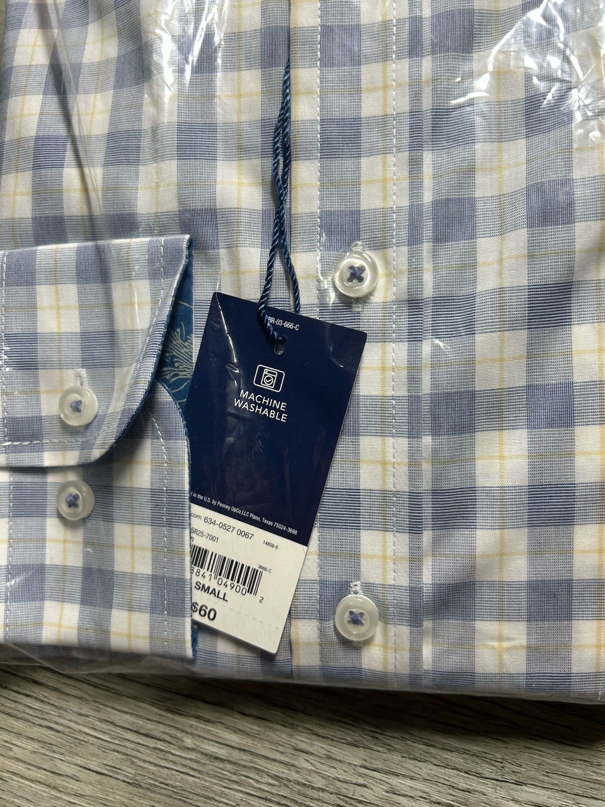 Stafford Men’s Regular Fit Plaid Dress Shirt Blue/Yellow/White 14-14.5 32/33