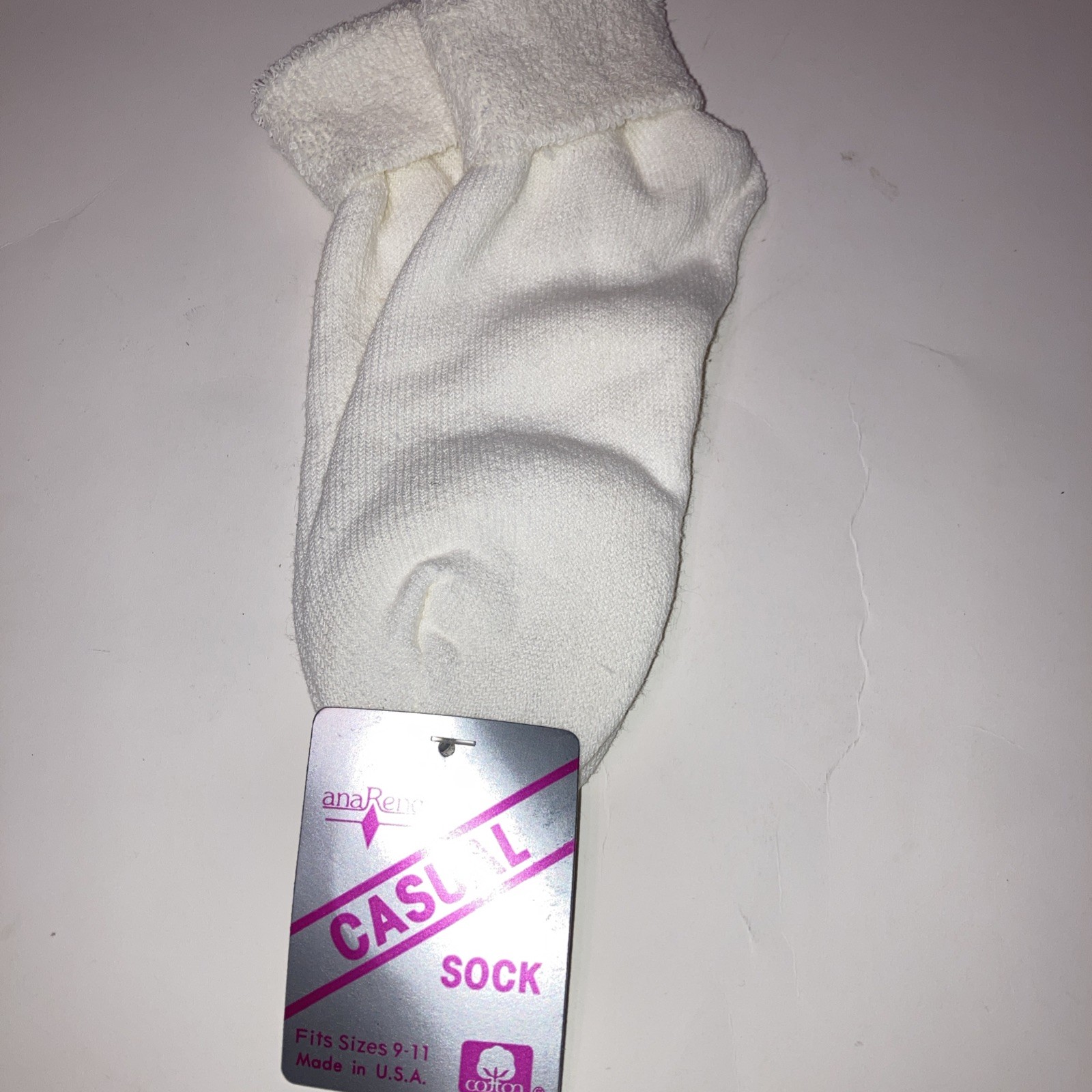 VINTAGE Ladies Solid White Terry Turn Cuff Size 9-11 Rare Sock 80’scotton U.S.A.