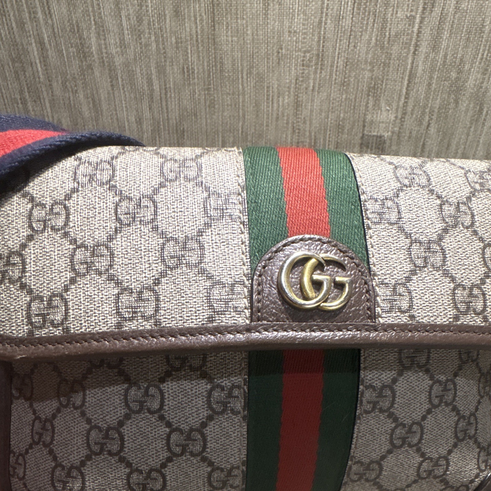 Gucci GG Monogram Ophidia Crossbody Belt Bag Adjustable Strap Gold Hardware