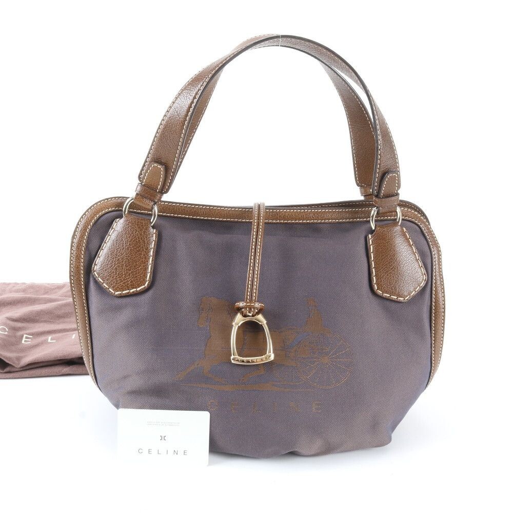 CELINE Tote bag Horse carriage Bittersweet leather canvas Auth From Japan