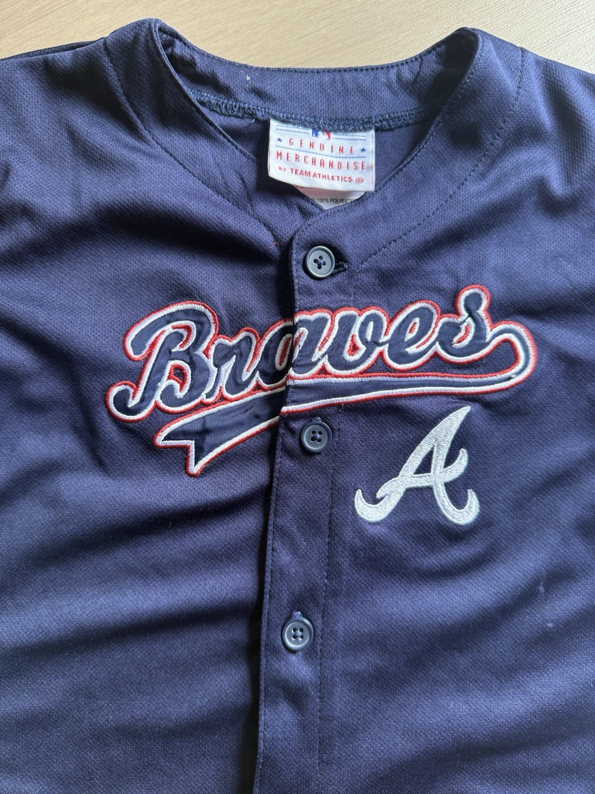 Team Athletics Atlanta Braves MLB Boys 3T Button Front Embroidered Jersey