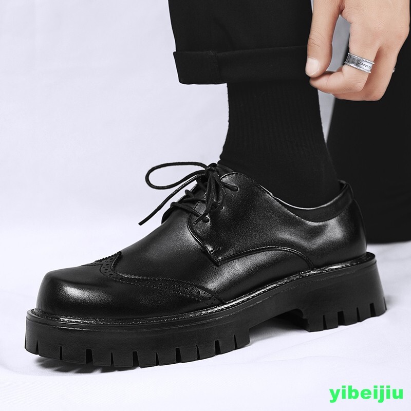 Mens Platform Derby Dress Formal Leather Shoes Wing Tip Thick Sole Big Round Toe