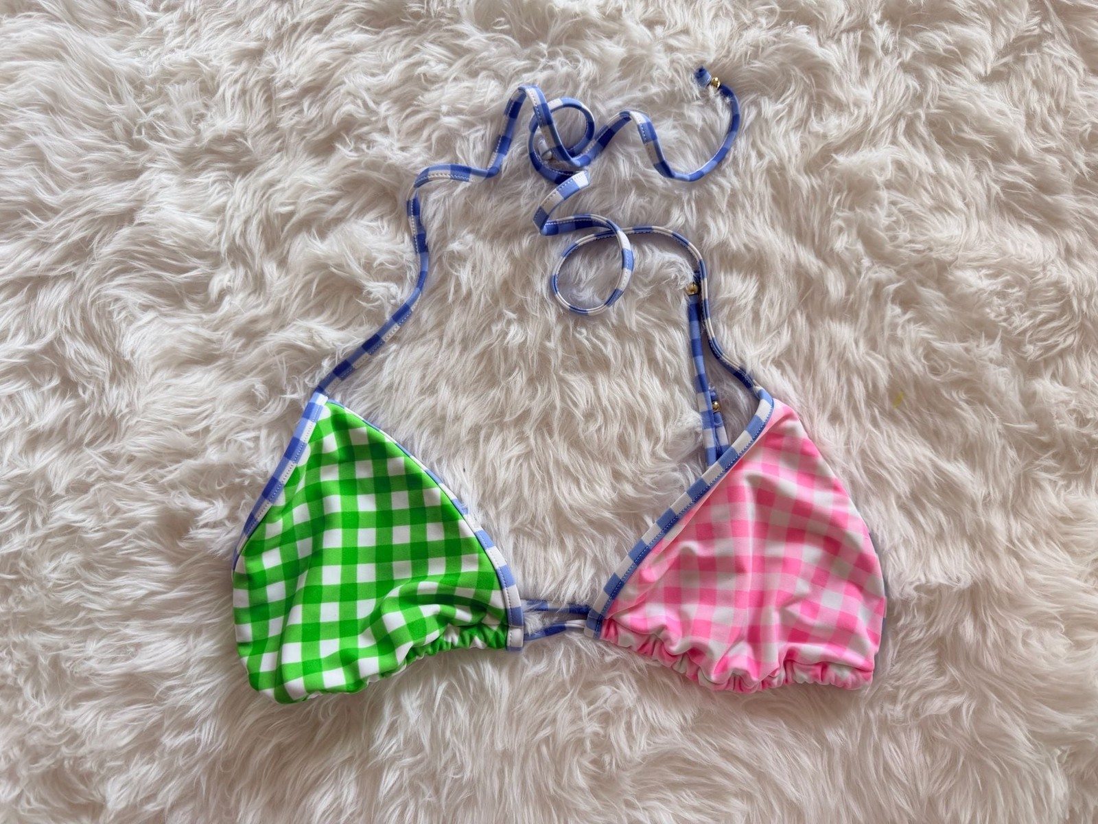 Vineyard Vines Gingham Colorblock Halter Bikini Top