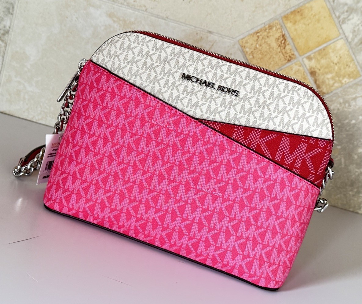 MICHAEL KORS JET SET TRAVEL DOME CROSSBODY BAG COLOR-BLOCK MK DARK RASPBERRY