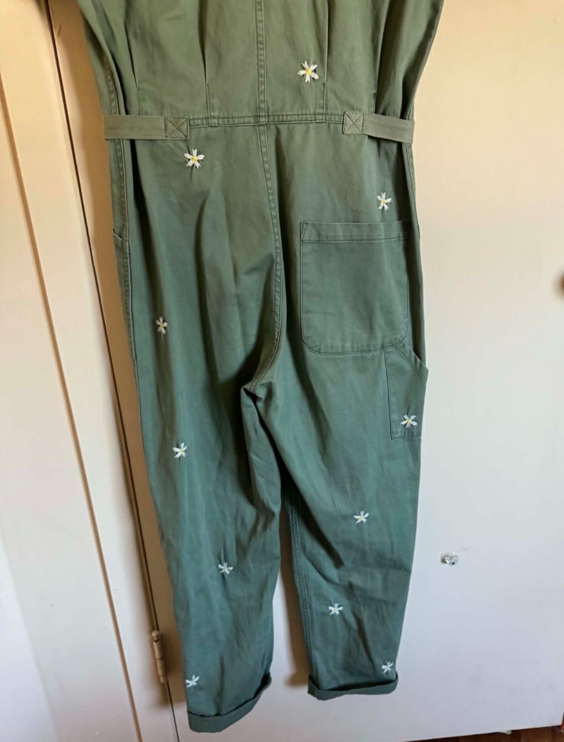 NWOT Grover Twill Flower Embroidered Button-Front Utility Jumpsuit Size XS