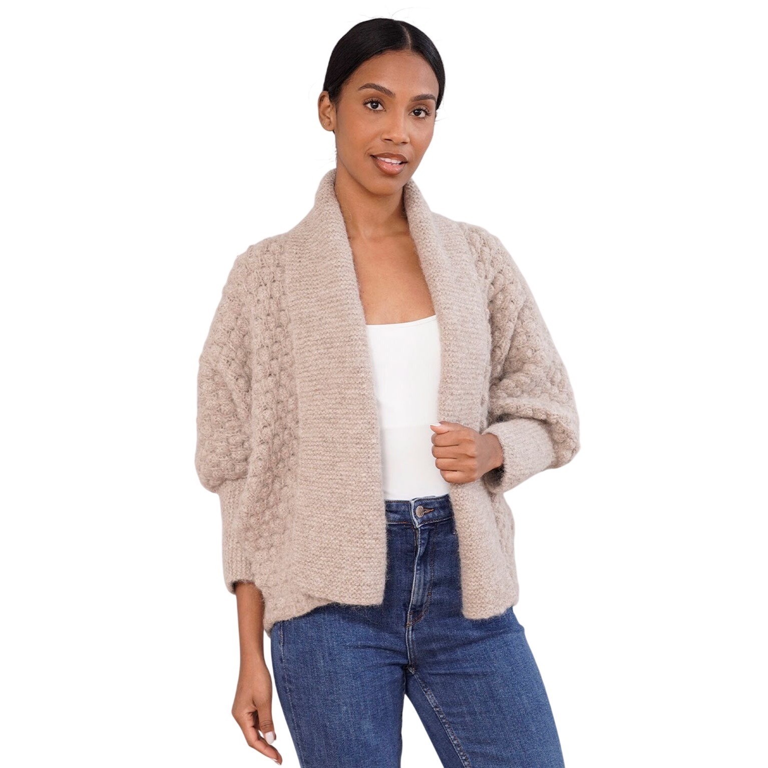Mia Peru Mothers In Action MADELEINE PATTERNED HANDKNIT ALPACA CARDIGAN Cream