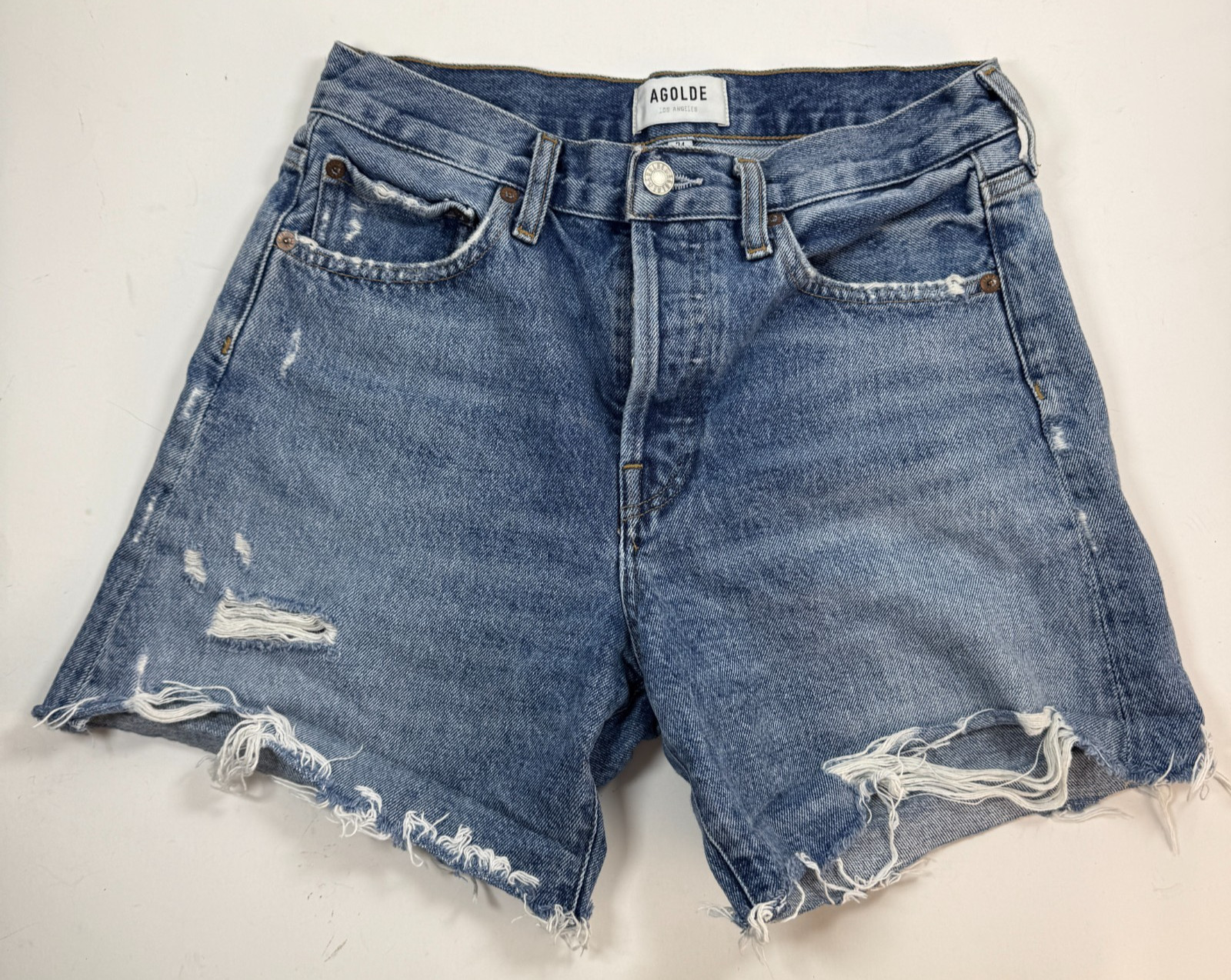 Agolde Shorts Women 24 Blue Parker Denim Distressed Cuffed Button Fly A9027-1141