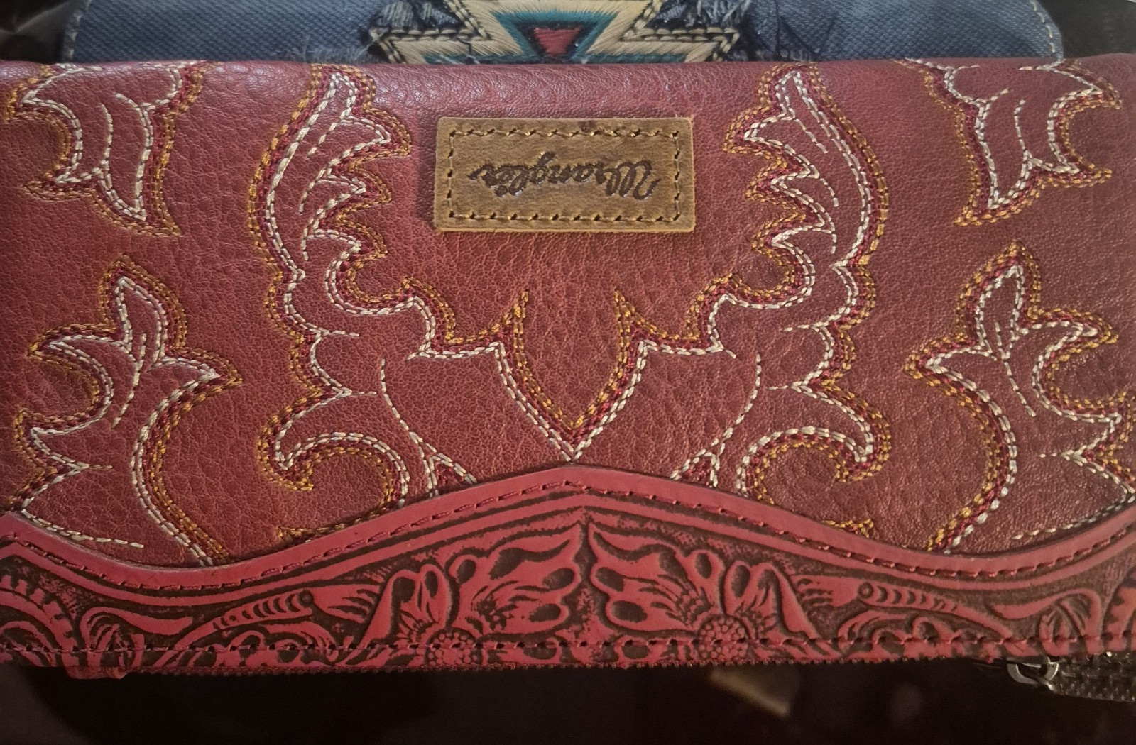 Wrangler Zip-Around Wallet Red Floral Western Credit Card Folding Inner Pockets