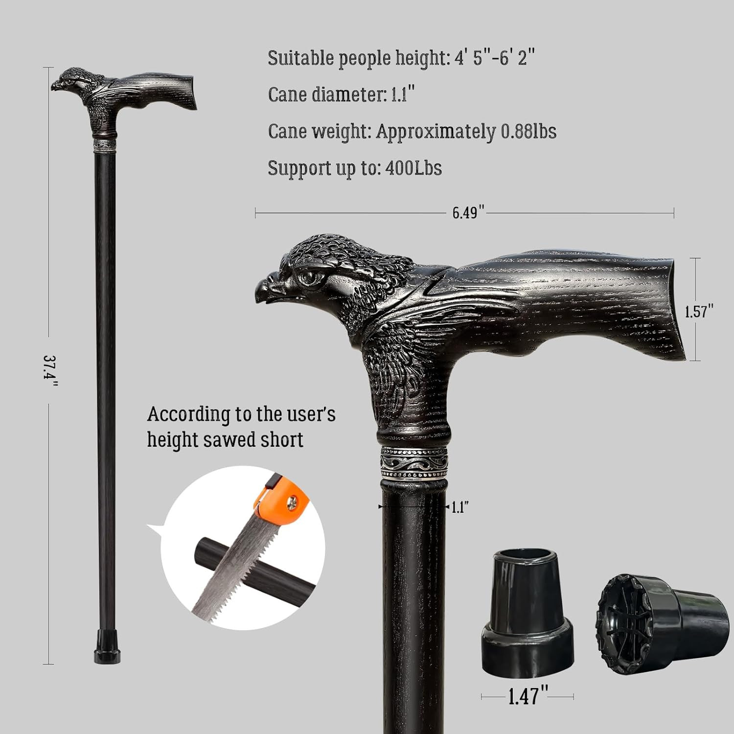 Hand Carved Wooden Walking Cane Eagle Head Ergonomic Support for Seniors