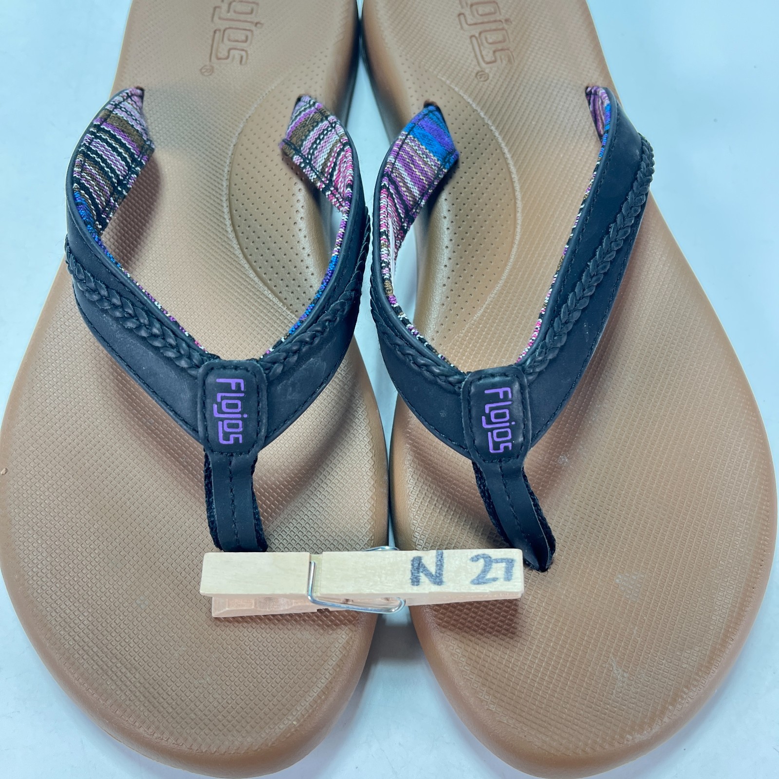 Flojos Black Brown Casual Memory Foam Footbed Flip Flops Sandals Women’s Size 9