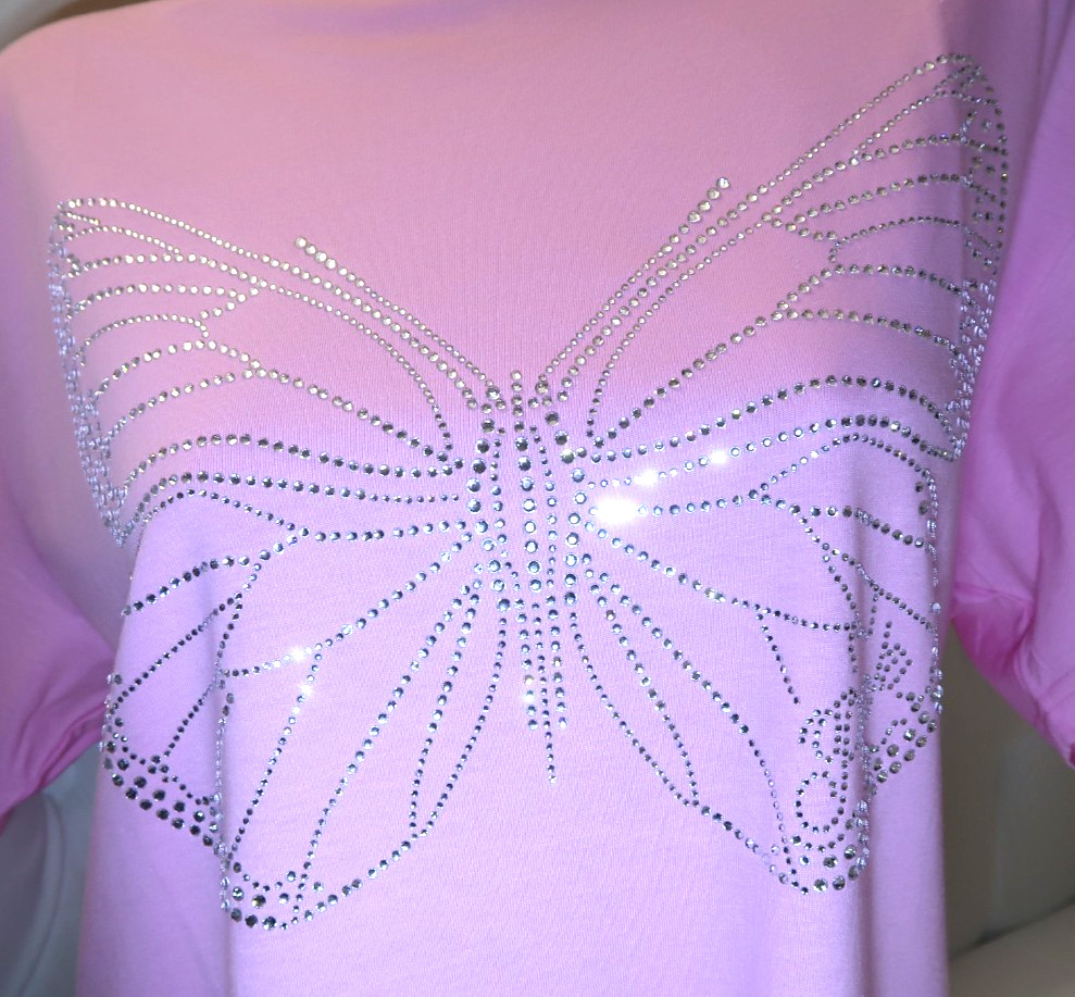 Victoria’s Secret PINK Campus Cotton Tee Rhinestone Pink Butterfly Shine M NEW