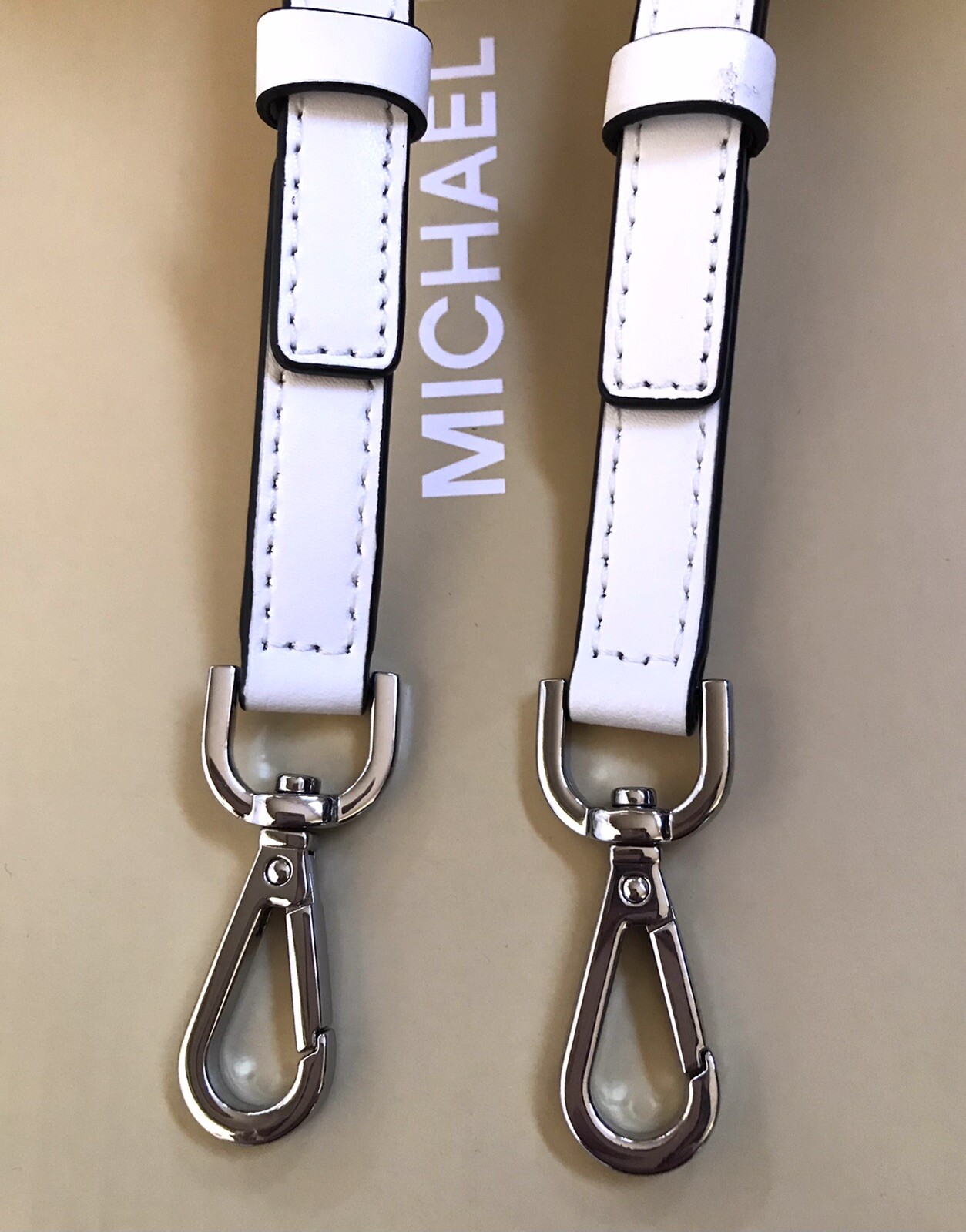 37”x1 3/8”Wide Michael Kors Silver Hardware White Leather Handbag Shoulder Strap