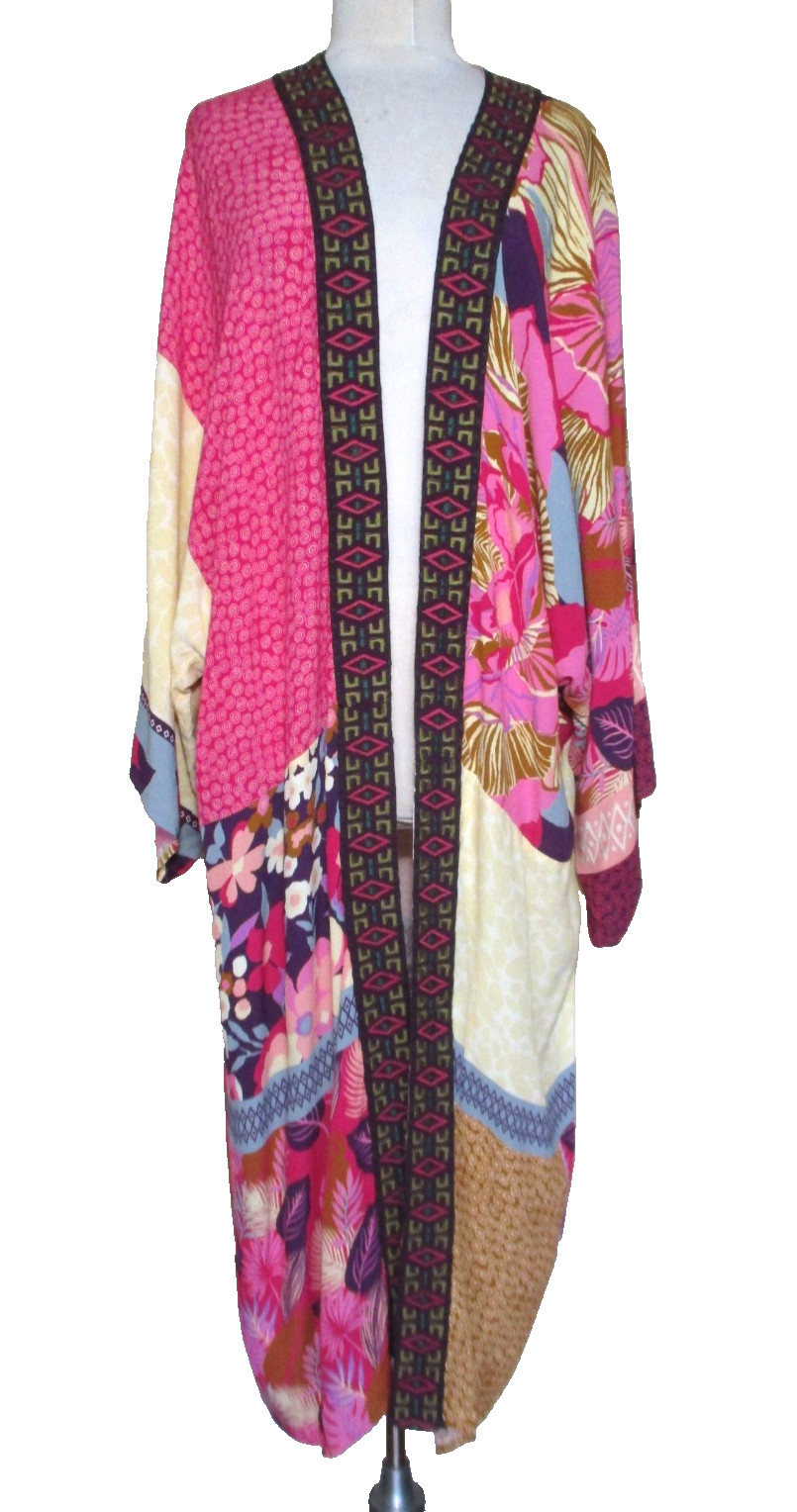 Sundance Paradiso Embroidered Long Kimono Coverup Patchwork Viscose XS/S Women