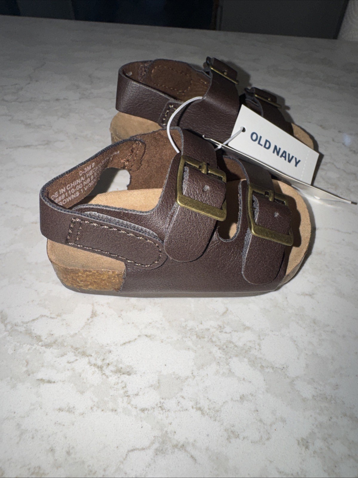 Old Navy Double Buckle Sandals Brown Faux Leather 0-3 Mth Unisex Gender Neutral