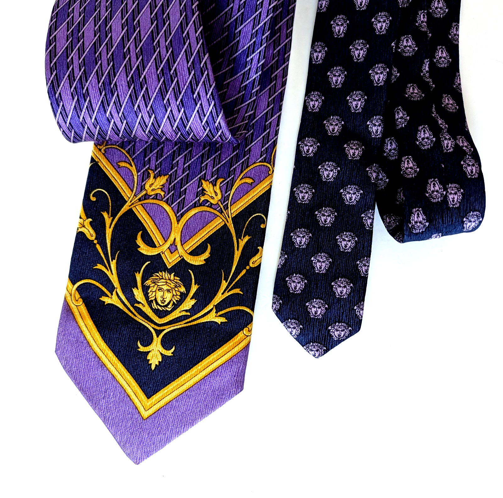 Gianni Versace Silk Tie Purple Gold Black Medusa Baroque Made in Italy